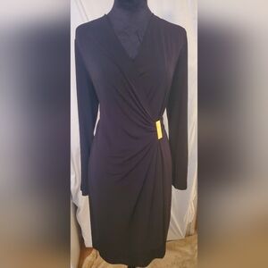 Chaps Elegant Black Dress with Gold Detail